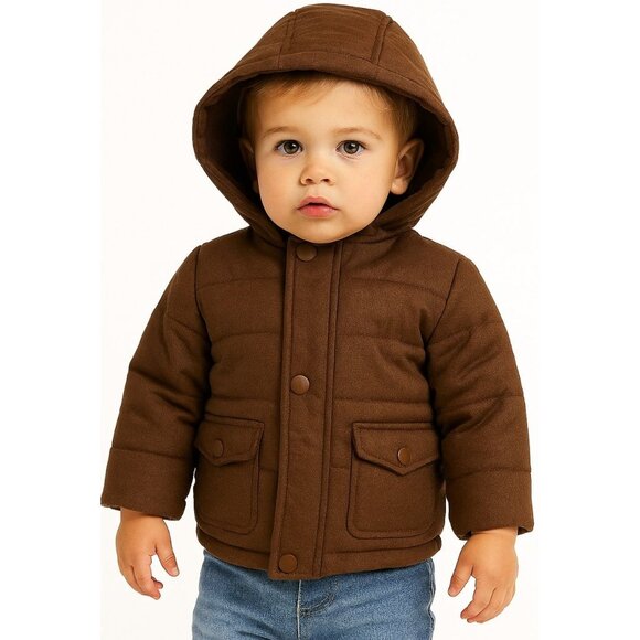 24 Months Winter Jacket Coat Parka PUFFER Snow BOYS Kids Youth BROWN HOOD HOODED - Picture 1 of 12